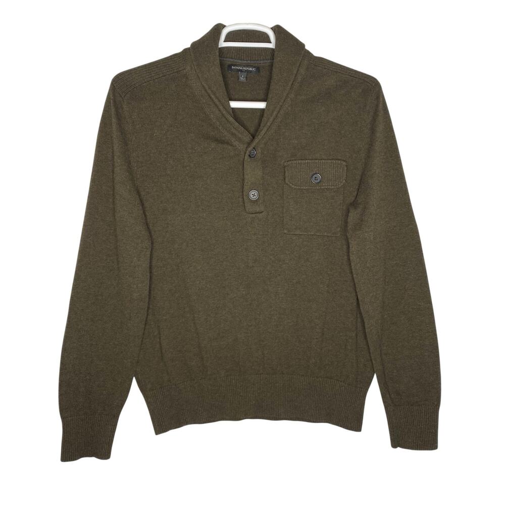 Banana Republic Shawl Collar Sweater Green Button Pullover Large Cabin Gorpcore